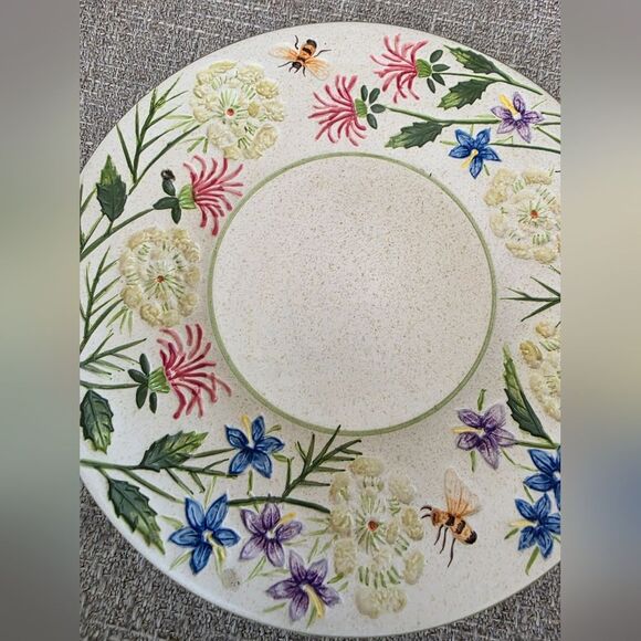 Yankee Candle Large Jar Shade & Plate Queen Anne Flowers Bees Etched Flaws - Picture 13 of 15